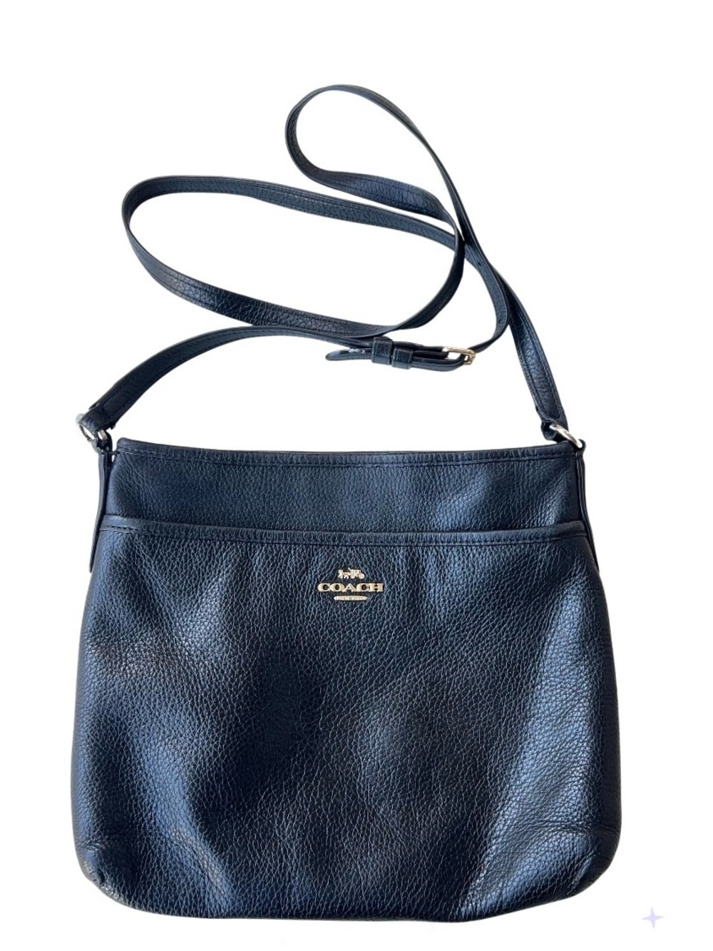 COACH Black Pebbled Leather File Messenger
Crossbody Bag Gold Logo Purse